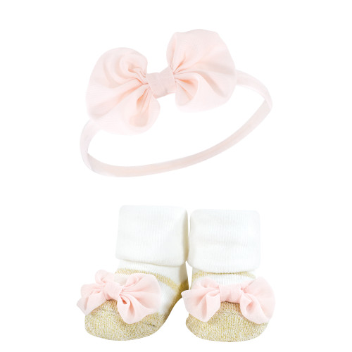 Hudson Baby Headband and Socks Giftset, Light Pink Leopard