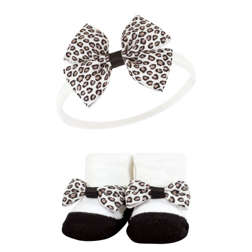 Hudson Baby Headband and Socks Giftset, Light Pink Leopard