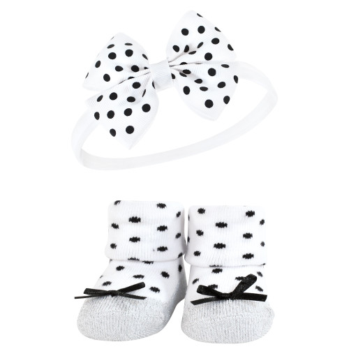Hudson Baby Headband and Socks Giftset, Black Silver