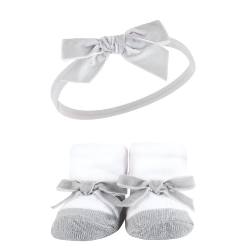 Hudson Baby Headband and Socks Giftset, Black Silver