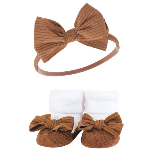 Hudson Baby Headband and Socks Giftset, Black Stripe Neutrals