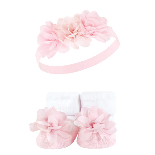 Hudson Baby Headband and Socks Giftset, Pink Gray Flower