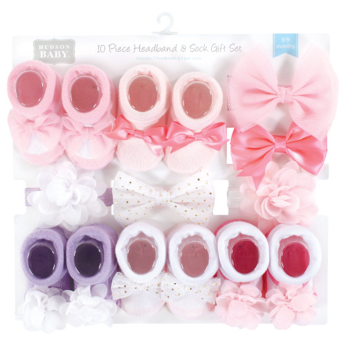 Hudson Baby Headband and Socks Giftset, Pink Lilac