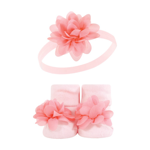 Hudson Baby Headband and Socks Giftset, Pink Gray