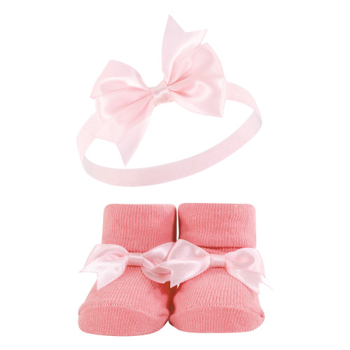 Hudson Baby Headband and Socks Giftset, Pink Gray