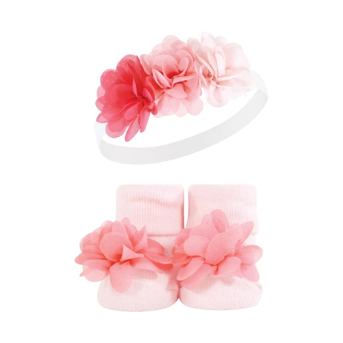 Hudson Baby Headband and Socks Giftset, Pink Navy 10-Piece