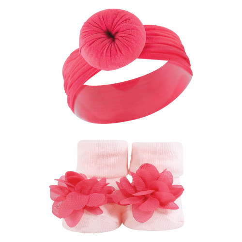 Hudson Baby Headband and Socks Giftset, Pink Navy 10-Piece