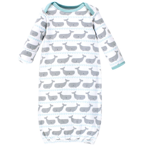 Hudson Baby Boy Cotton Gowns, Whales Anchor, Preemie/Newborn