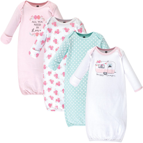 Hudson Baby Girl Cotton Gowns, Pink Happy Camper, Preemie/Newborn