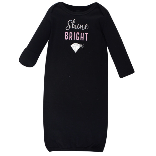 Hudson Baby Girl Cotton Gowns, Sparkle, Preemie/Newborn