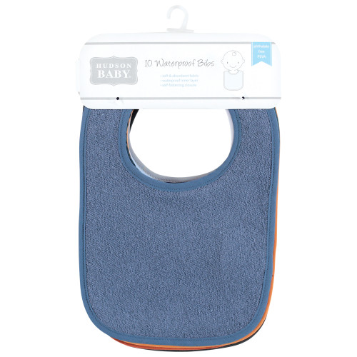 Hudson Baby Drooler Bib with Waterproof Lining, Blue Orange