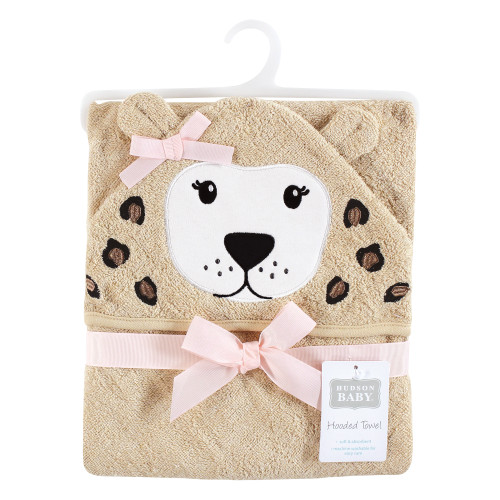 Hudson Baby Cotton Animal Face Hooded Towel, Leopard