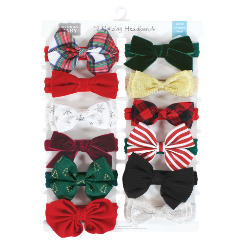 Hudson Baby Cotton and Synthetic Headbands, 12 Days Of Christmas Plaid