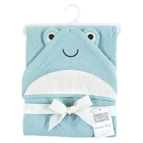 Hudson Baby Cotton Poly Animal Face Hooded Towel, Cool Frog
