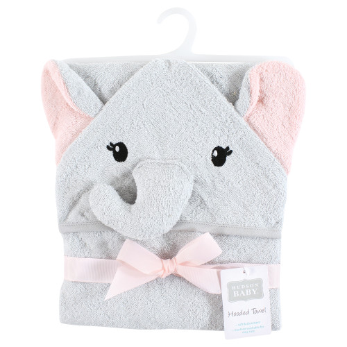 Hudson Baby Cotton Animal Face Hooded Towel, Dreamy Elephant Girl