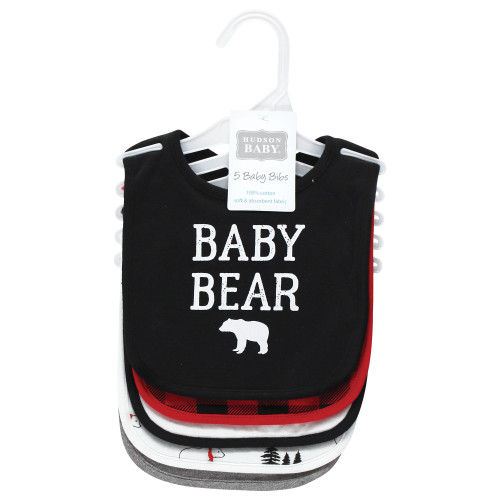Hudson Baby Cotton Bibs, Buffalo Plaid Bear