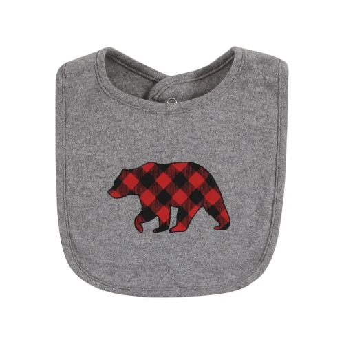 Hudson Baby Cotton Bibs, Buffalo Plaid Bear