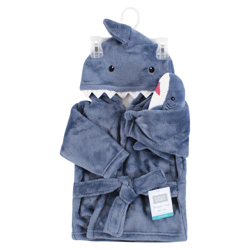Hudson Baby Plush Bathrobe and Toy Set, Blue Shark