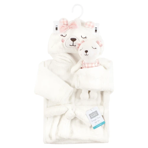 Hudson Baby Plush Bathrobe and Toy Set, Gingham Bear Girl