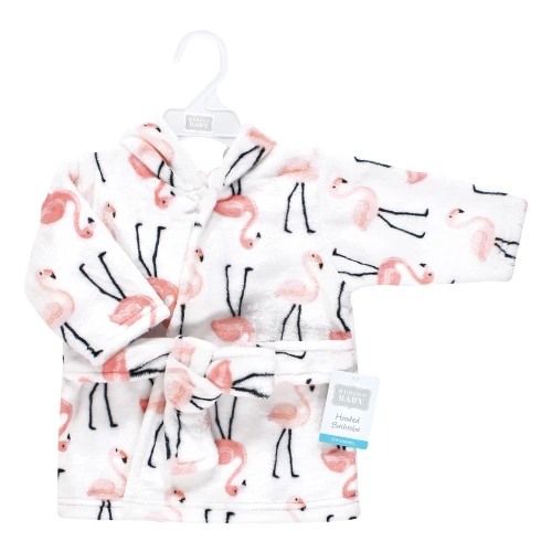 Hudson Baby Plush Animal Face Bathrobe, Pink Flamingo