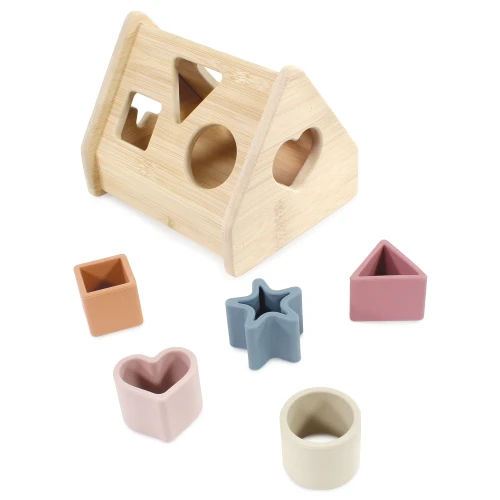 Hudson Baby Wood and Silicone Shape Sorter Toy, Multicolor Brown