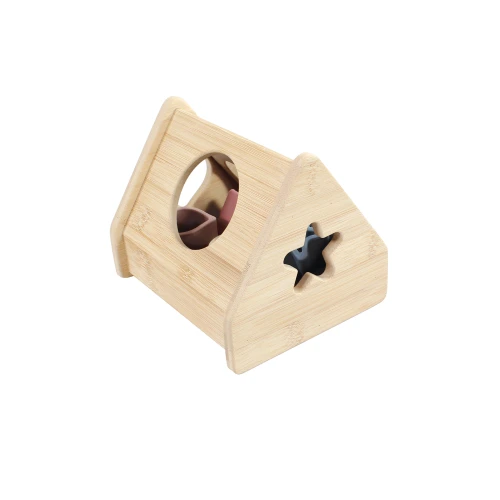 Hudson Baby Wood and Silicone Shape Sorter Toy, Multicolor Brown