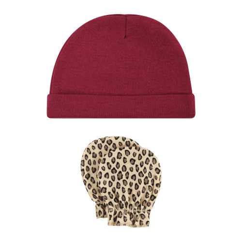Hudson Baby Cotton Cap and Scratch Mitten Set, Autumn Rose