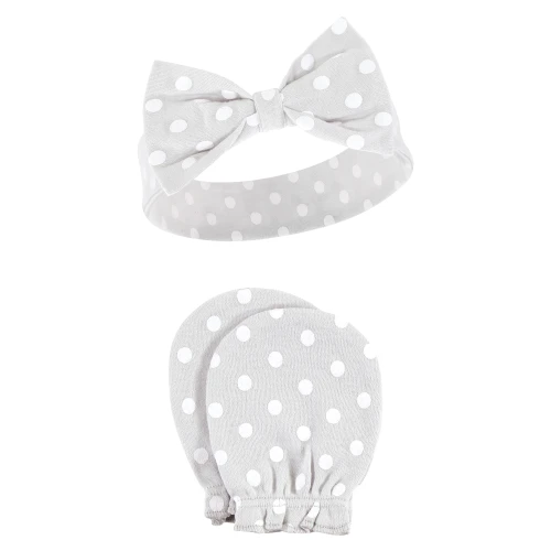 Hudson Baby Cotton Headband and Scratch Mitten Set, Pink Gray Floral 8-Piece