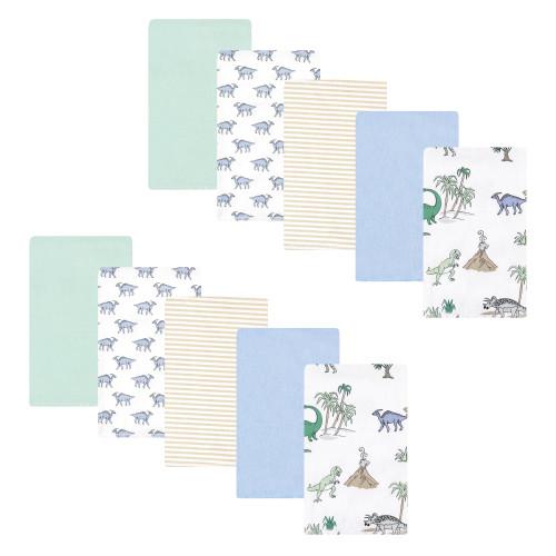 Hudson Baby Infant Boy Cotton Flannel Burp Cloths, Boy Dino World 10-Pack, One Size