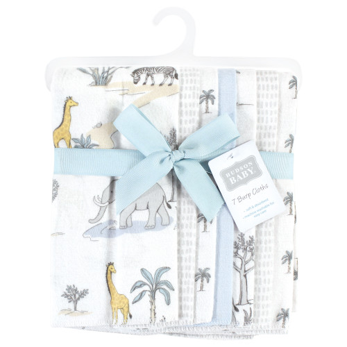 Hudson Baby Cotton Flannel Burp Cloths, Boy Safari World 7-Pack