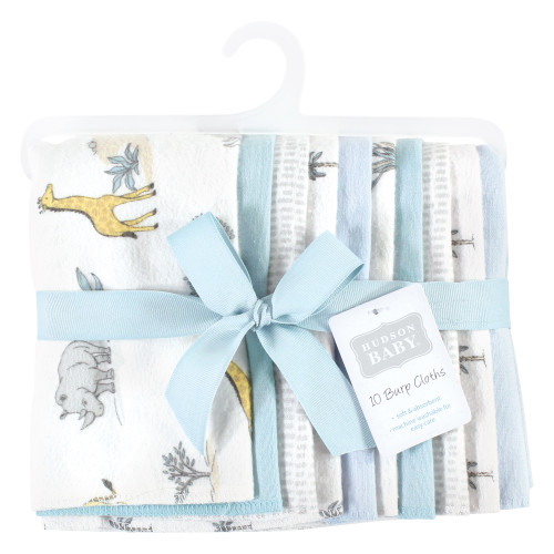 Hudson Baby Cotton Flannel Burp Cloths, Boy Safari World 10-Pack