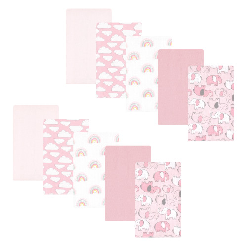 Hudson Baby Infant Girl Cotton Flannel Burp Cloths, Girl New Elephant 10-Pack, One Size