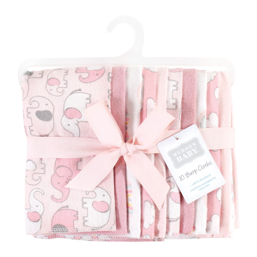 Hudson Baby Cotton Flannel Burp Cloths, Girl New Elephant 10-Pack
