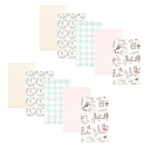 Hudson Baby Infant Girl Cotton Flannel Burp Cloths, Girl Woodland Pals 10-Pack, One Size