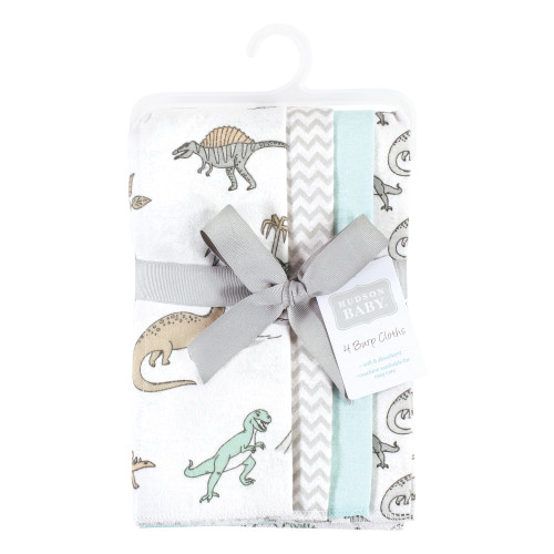 Hudson Baby Cotton Flannel Burp Cloths, Neutral Dino World 4-Pack