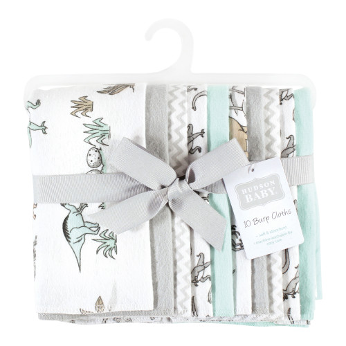Hudson Baby Cotton Flannel Burp Cloths, Neutral Dino World 10-Pack