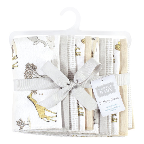 Hudson Baby Cotton Flannel Burp Cloths, Neutral Safari World 10-Pack