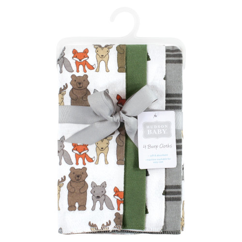 Hudson Baby Cotton Flannel Burp Cloths, Wild Forest 4-Pack