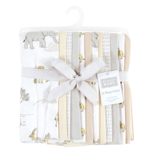 Hudson Baby Cotton Flannel Burp Cloths Bundle, Neutral Safari World