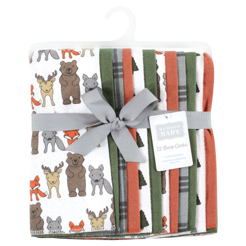 Hudson Baby Cotton Flannel Burp Cloths Bundle, Wild Forest