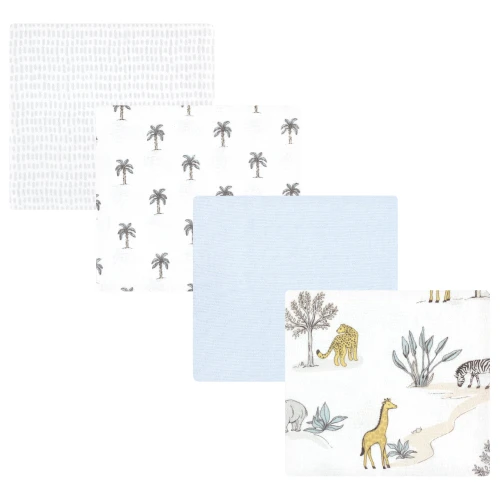 Hudson Baby Cotton Flannel Receiving Blankets, Boy Safari World
