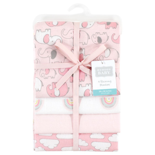 Hudson Baby Cotton Flannel Receiving Blankets, Girl New Elephant
