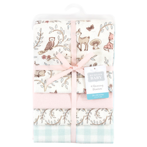 Hudson Baby Cotton Flannel Receiving Blankets, Girl Woodland Pals