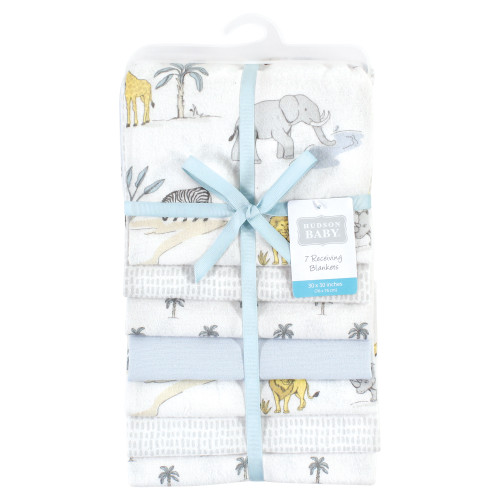 Hudson Baby Cotton Flannel Receiving Blankets Bundle, Boy Safari World