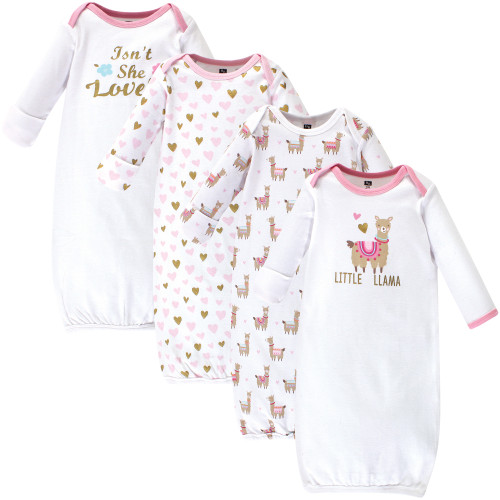 Hudson Baby Infant Girl Cotton Gowns, Little Llama, Preemie-Newborn