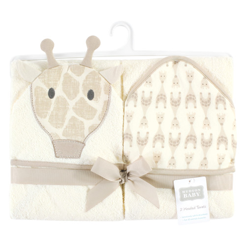 Hudson Baby Cotton Animal Face Hooded Towel, Modern Giraffe 2-Piece