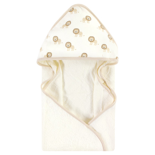 Hudson Baby Cotton Poly Animal Face Hooded Towel, Lion 2-Piece