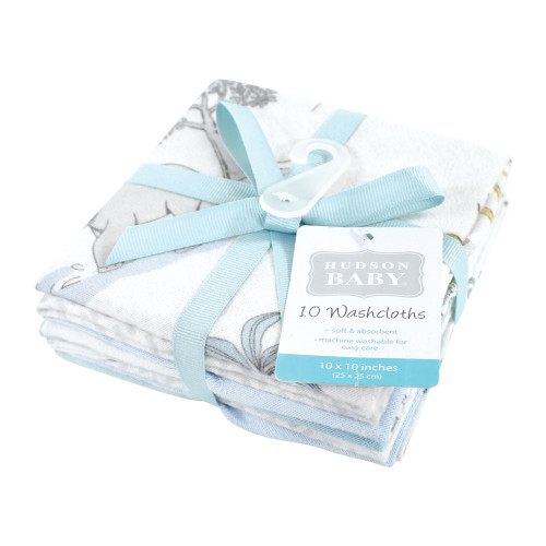 Hudson Baby Flannel Cotton Washcloths, Boy Safari World 10-Pack