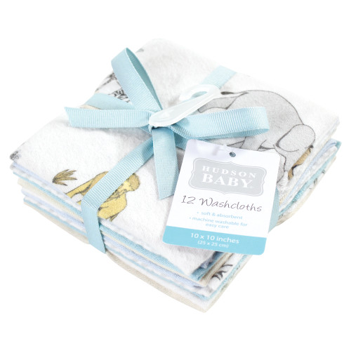 Hudson Baby Flannel Cotton Washcloths, Boy Safari World 12-Pack