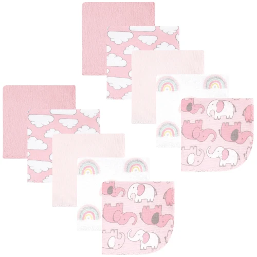 Hudson Baby Flannel Cotton Washcloths, Girl New Elephant 10-Pack